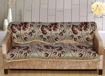 Nendle Poly Cotton Sofa Cover Set of 3+1+1 (Brown, 5 Seater)